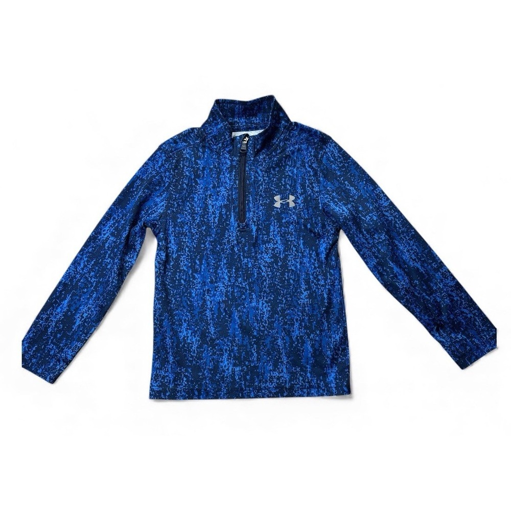 Under Armour Boys Blue All Over Print Pullover Sweater 1/4 Zip Logo Size 6 Kids